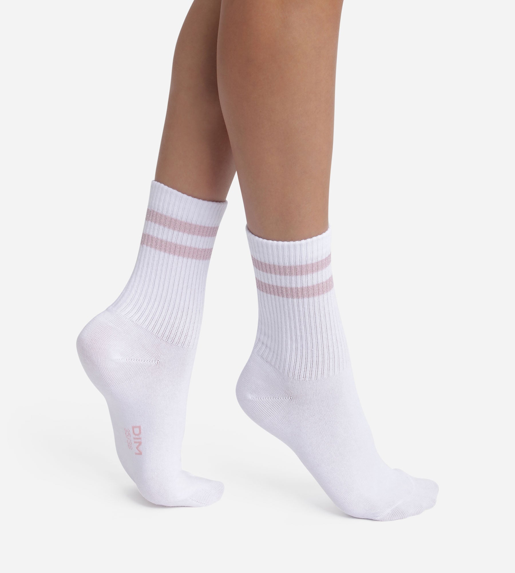 dim-chaussettes-femme-coton-c-tel-blanc-lurex-rose-mode image 1
