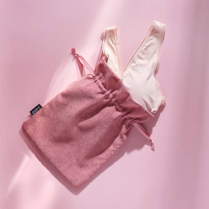 dim-pochon-rose-effet-velours-rangement-lingerie image 1