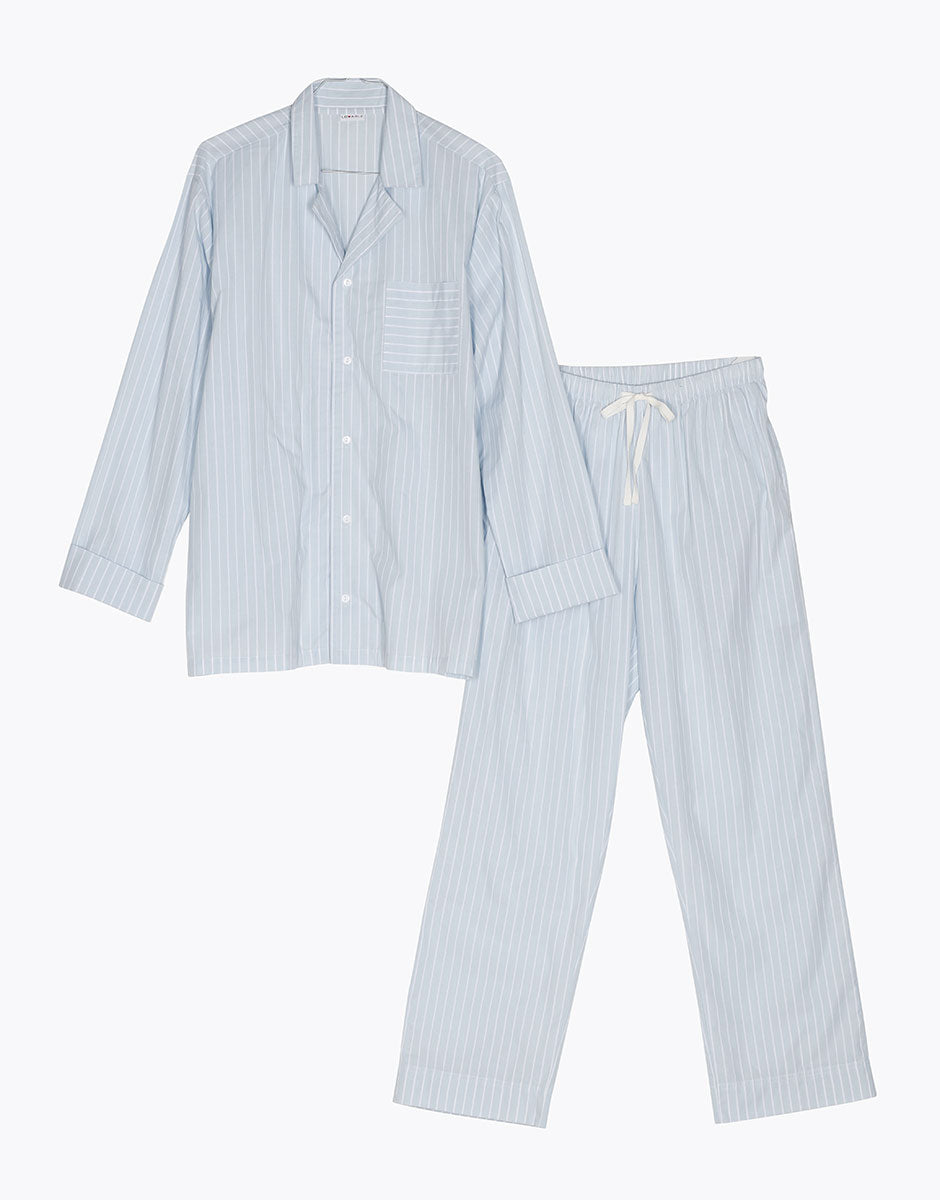 dim-pyjama-long-ouvert-unisexe-toile-coton-bleu-rayures image 3