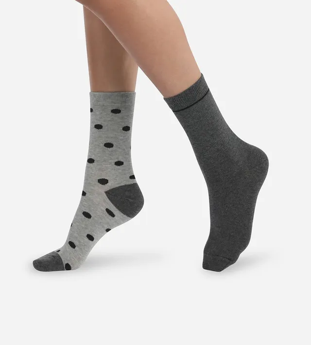 dim-coton-style-lot-de-2-paires-de-chaussettes-femme-gris-gros-pois image 1