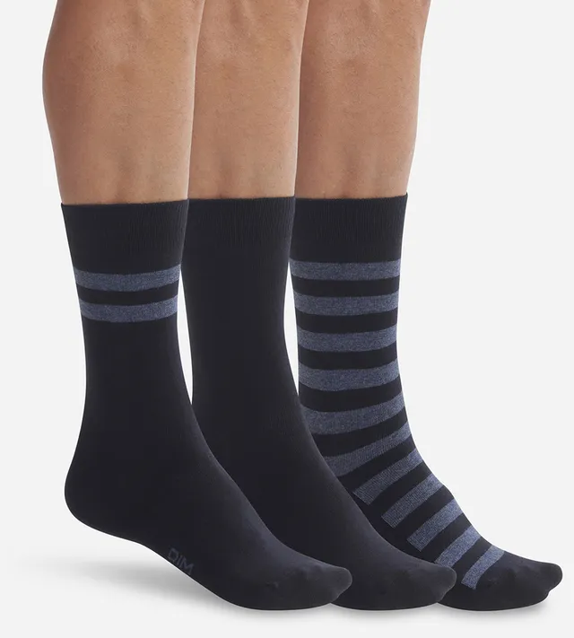 dim-coton-style-lot-3-paires-chaussettes-homme-bleu-rayures image 1