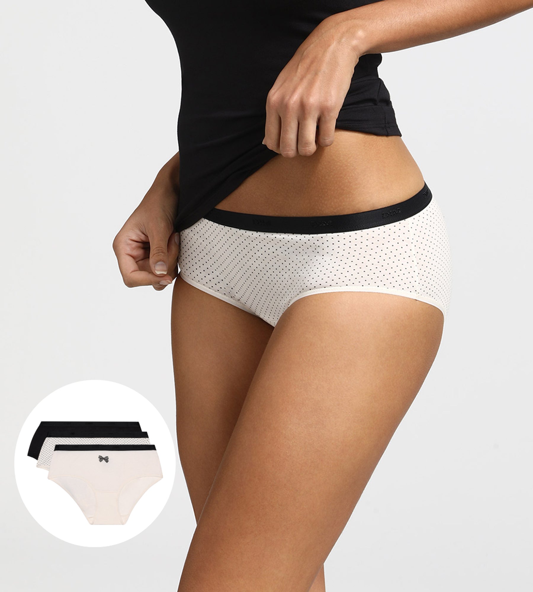 dim-les-pockets-lot-de-3-boxers-femme-coton-n-ud-noir image 1