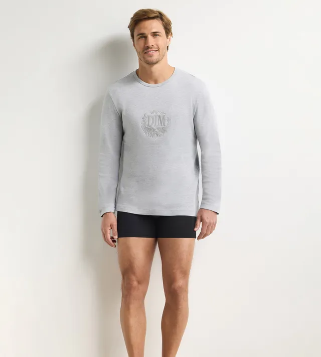 dim-interlock-t-shirt-homme-manches-longues-col-rond-gris-m-lange image 1