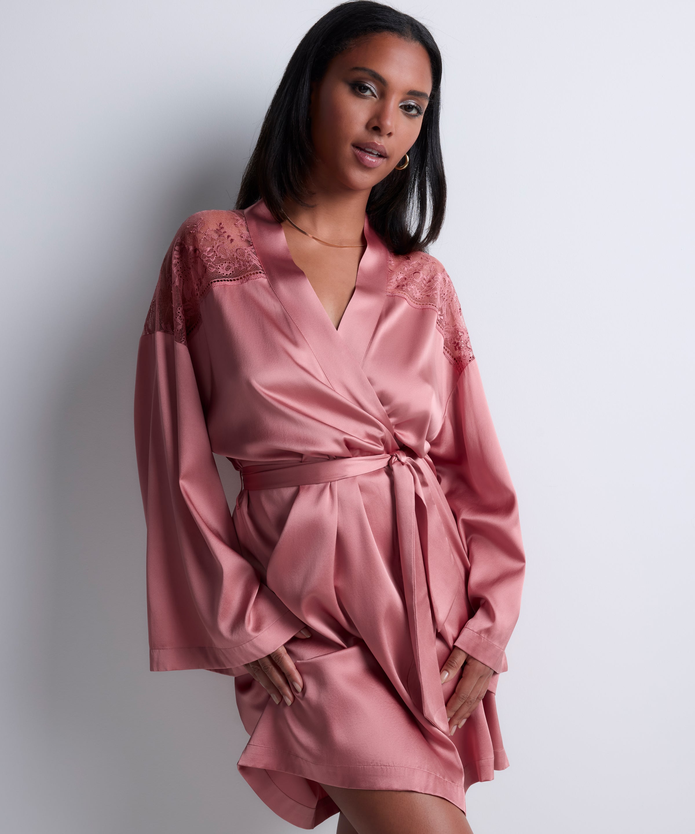 aubade-midnight-whisper-kimono-warm-pink-soie-dentelle image 2