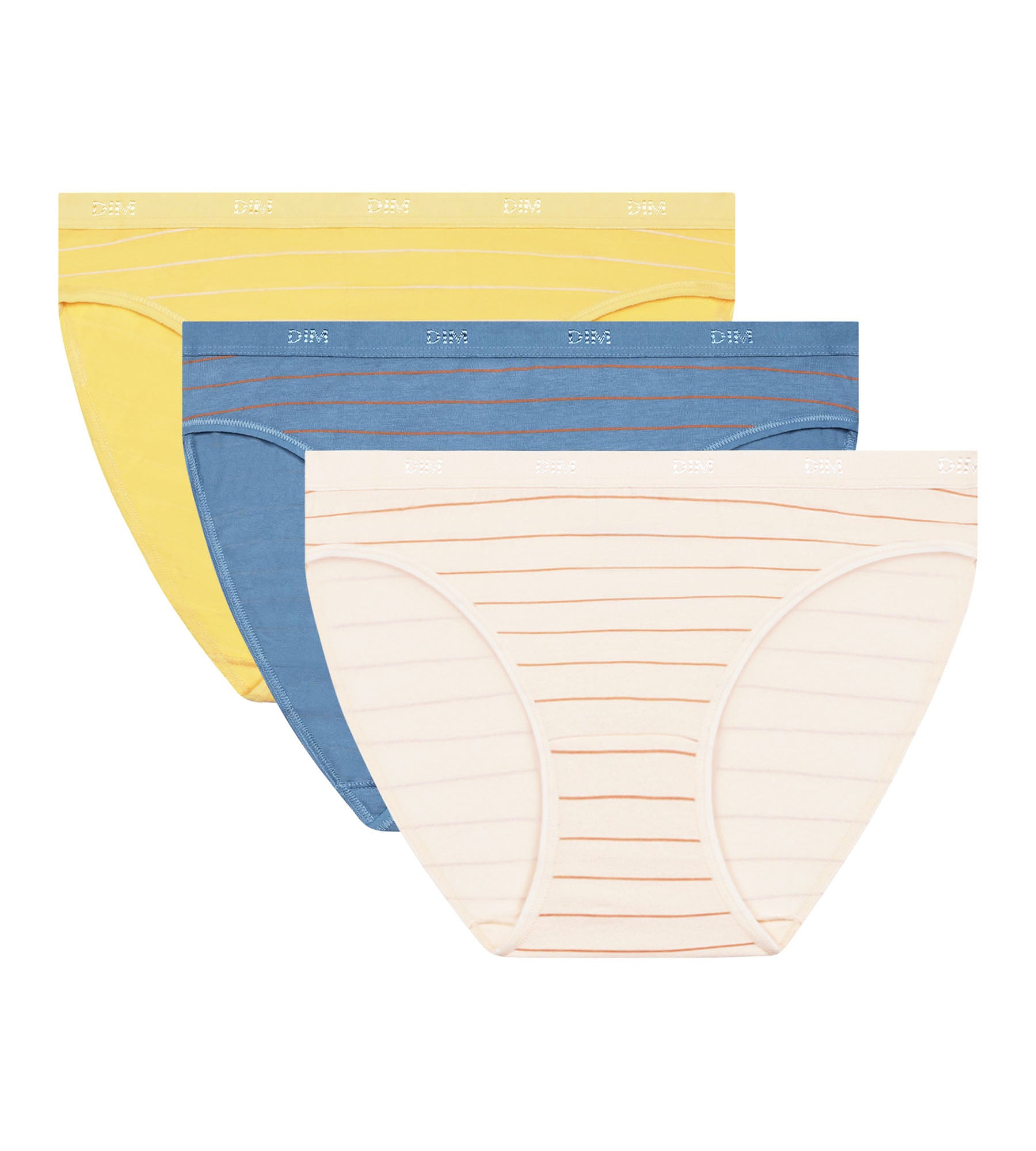 dim-les-pockets-lot-de-3-slips-femme-coton-stretch-rayures-bleu-jaune image 5