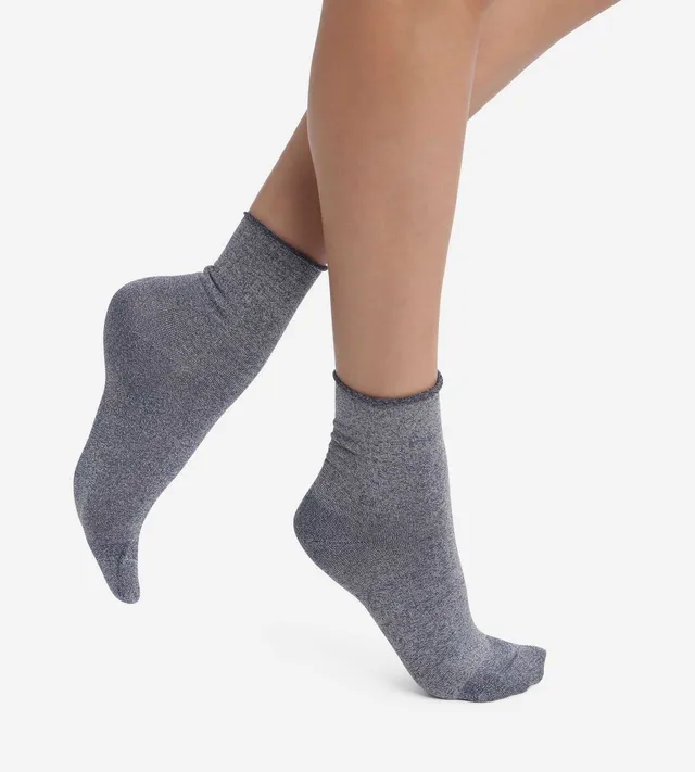 dim-mode-chaussettes-femme-en-lurex-marine-coupe-cheville image 1
