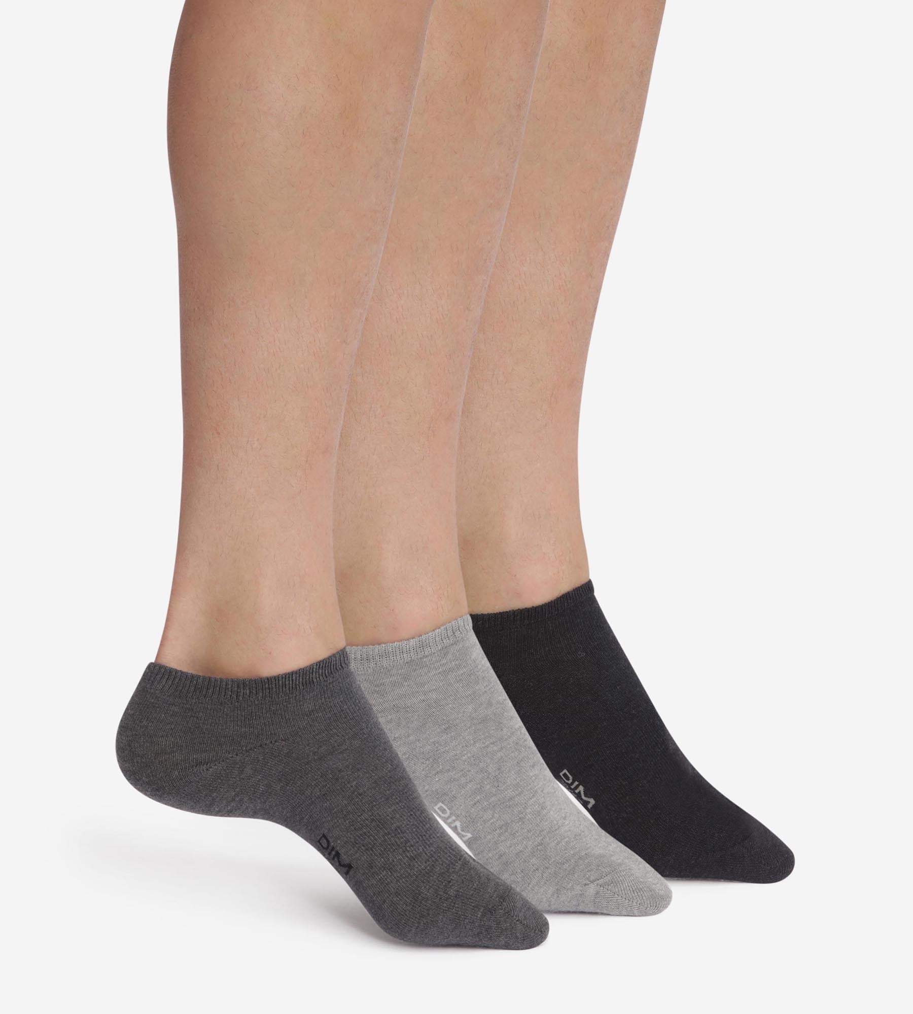 dim-coton-lot-de-3-paires-de-chaussettes-courtes-homme-gris-anthracite image 1