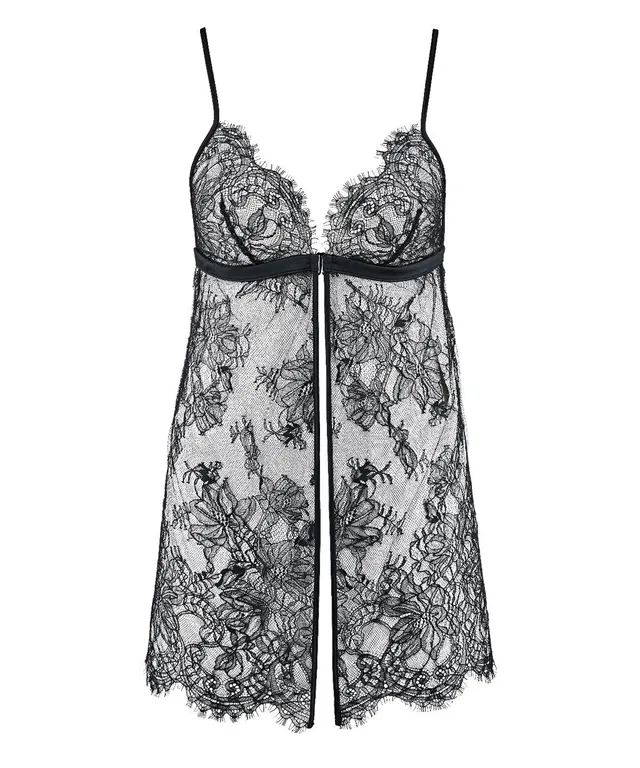 aubade-histoire-d-un-soir-babydoll-noir-dentelle-florale image 1