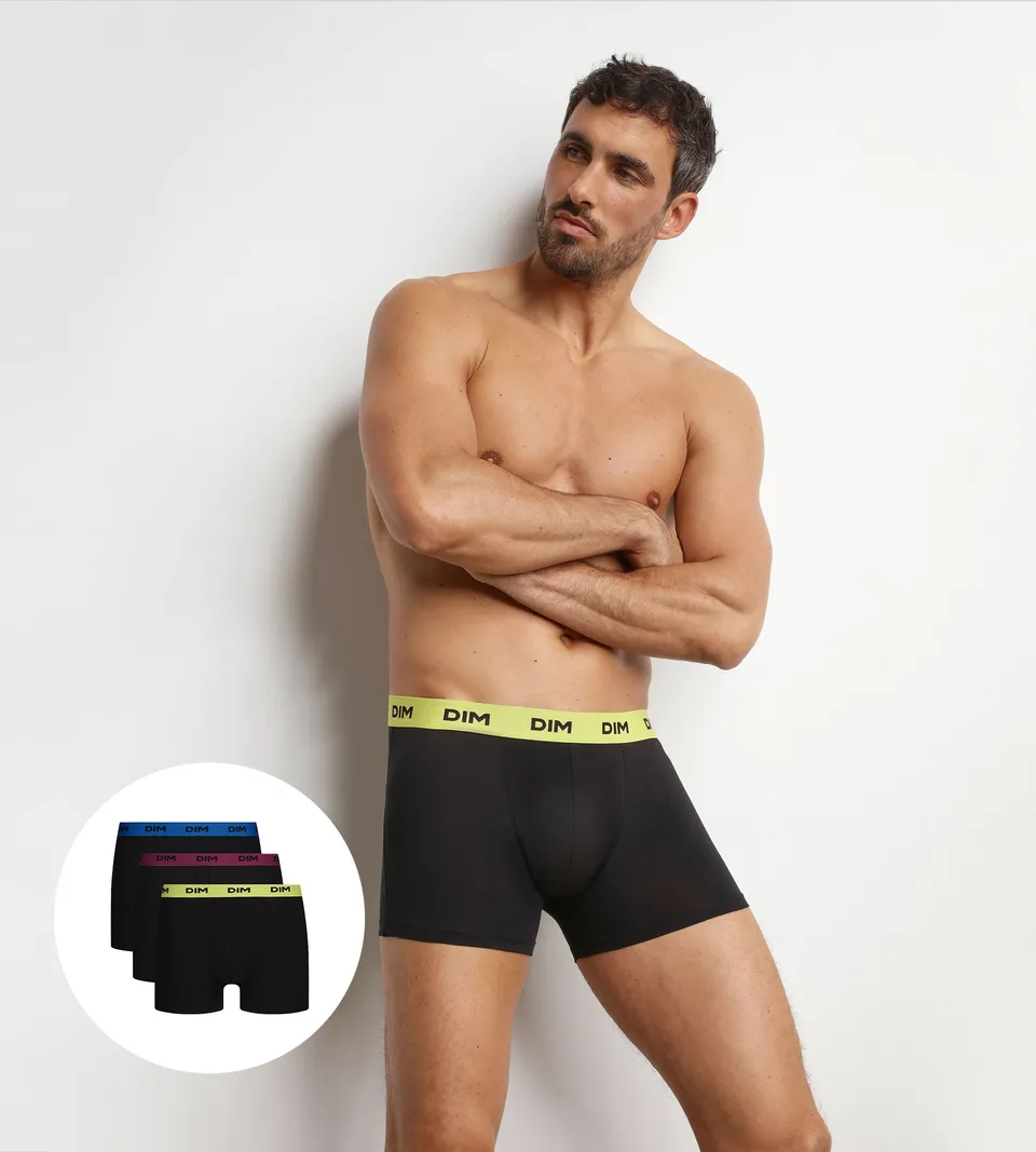dim-mix-colors-lot-de-3-boxers-homme-noir-ceintures-magenta image 1