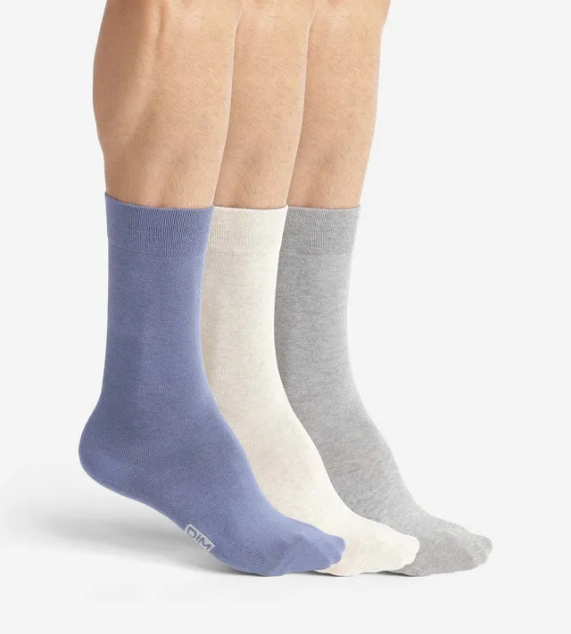 dim-coton-lot-de-3-socquettes-homme-bleu-gris-beige image 1