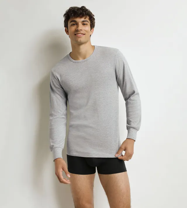 dim-thermal-t-shirt-homme-manches-longues-coton-gris-chin image 1