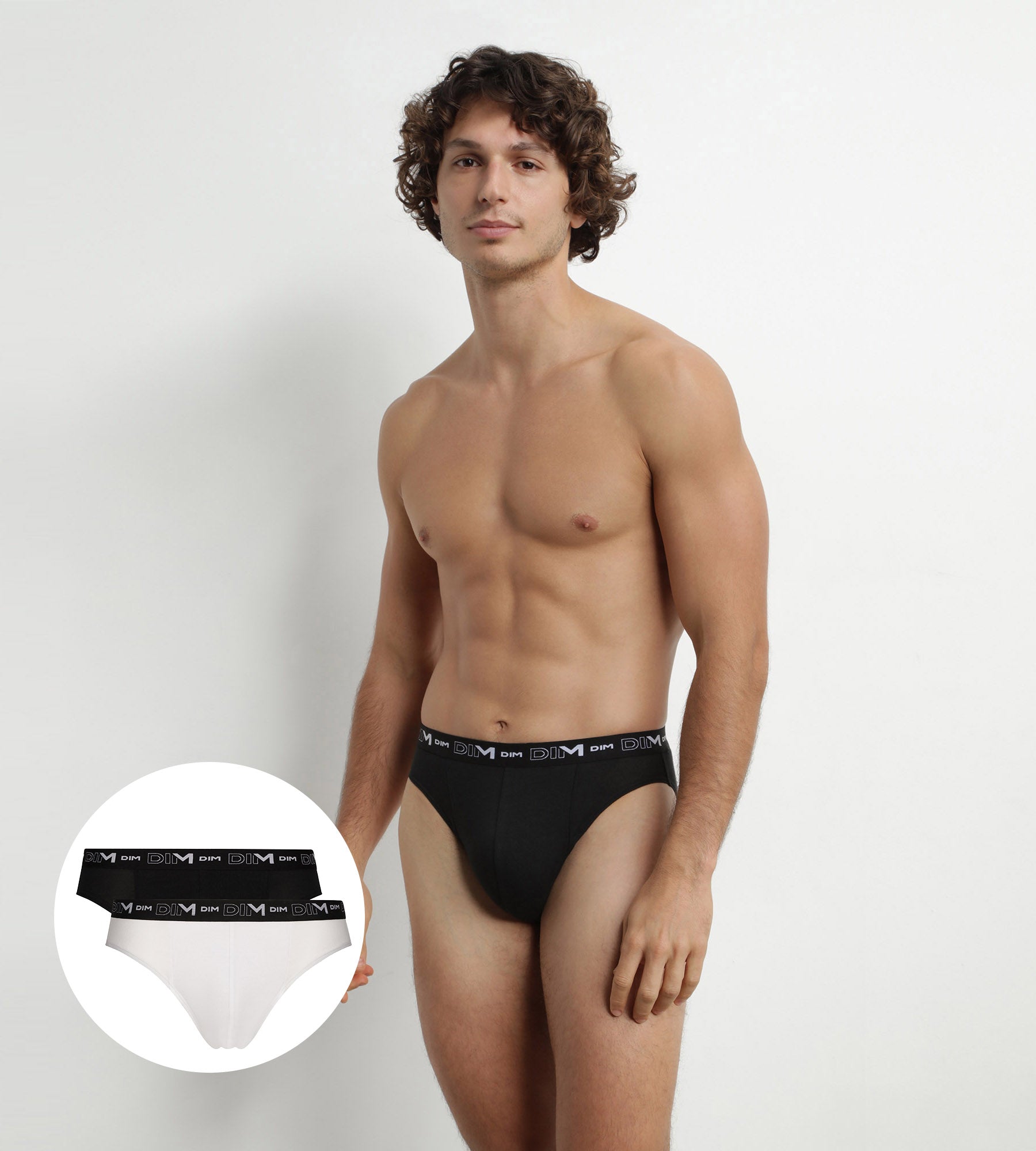 dim-coton-stretch-slip-homme-lot-de-2-noir-blanc-ceinture-contrast-e image 1