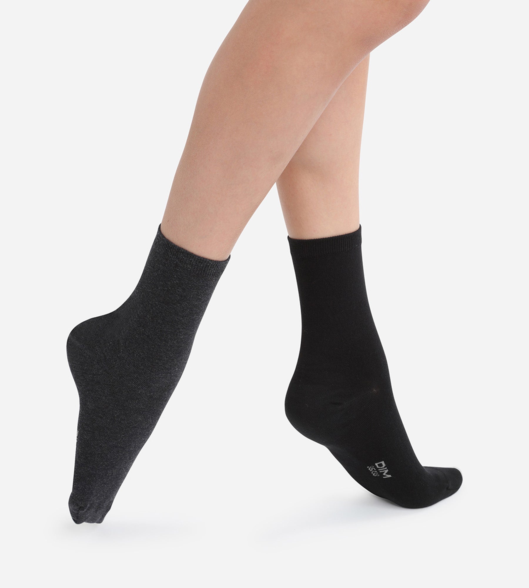 dim-coton-femme-lot-de-2-paires-mi-chaussettes-anthracite-noir image 1