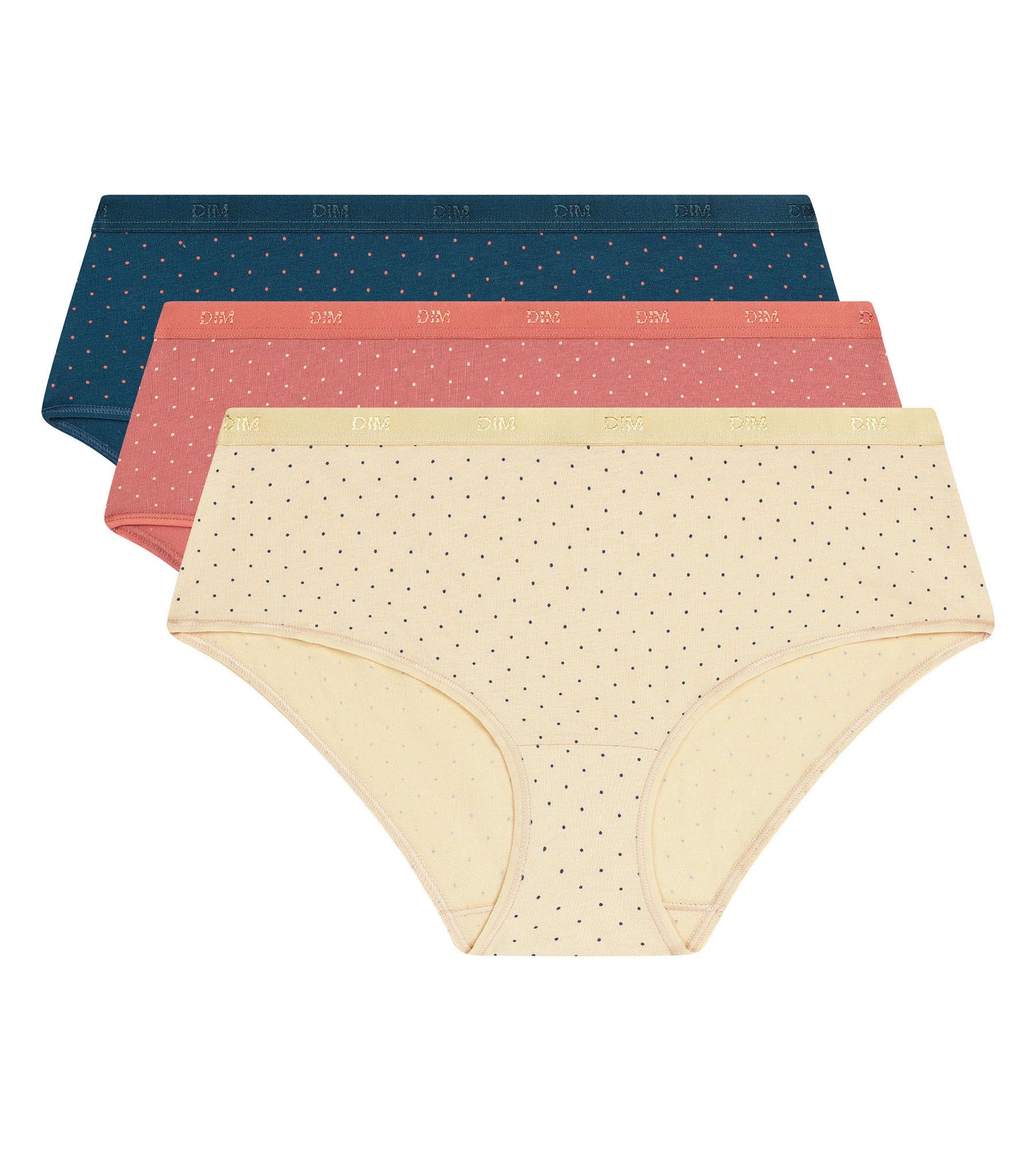 dim-les-pockets-boxers-femme-coton-stretch-pois-lot-de-3-bleu-sable-terracotta image 5