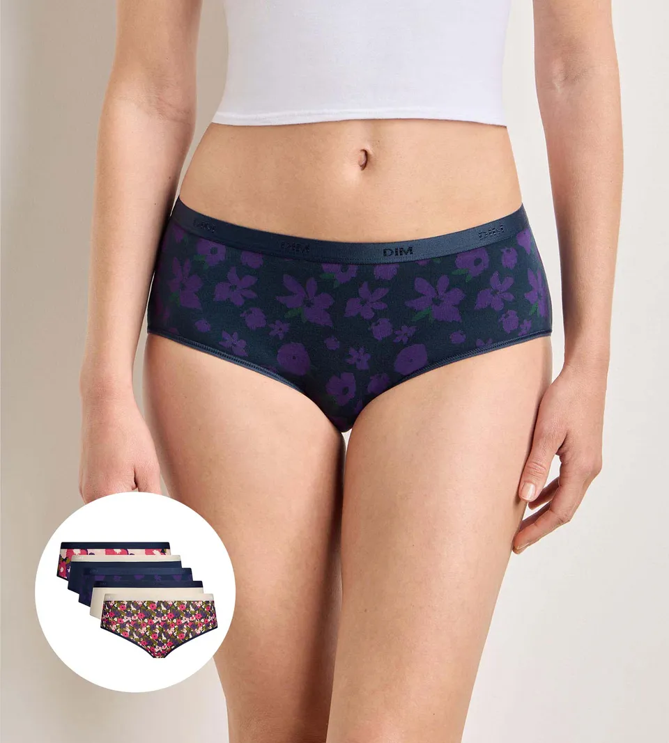 dim-les-pockets-coton-lot-de-5-shortys-femme-clat-floral image 1