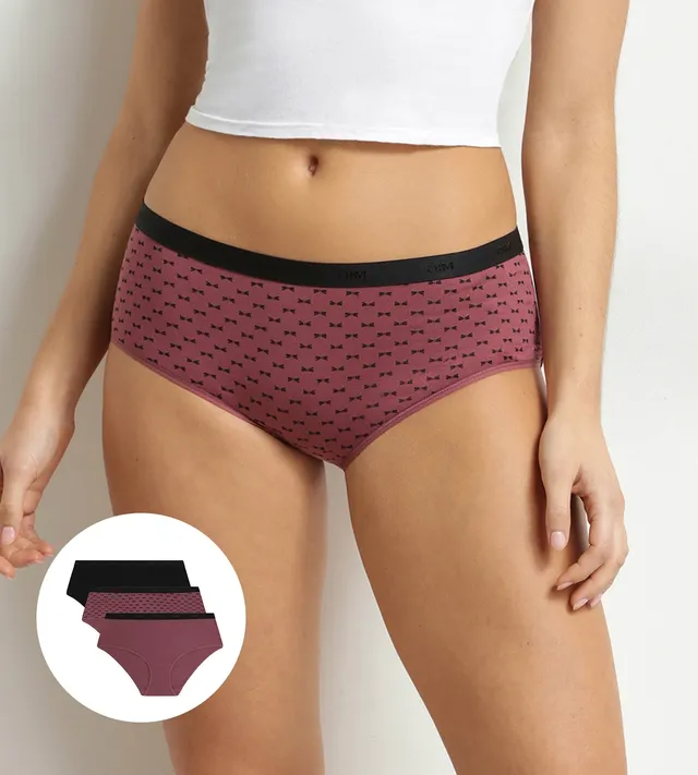 dim-les-pockets-lot-de-3-boxers-femme-coton-noir-prune image 1