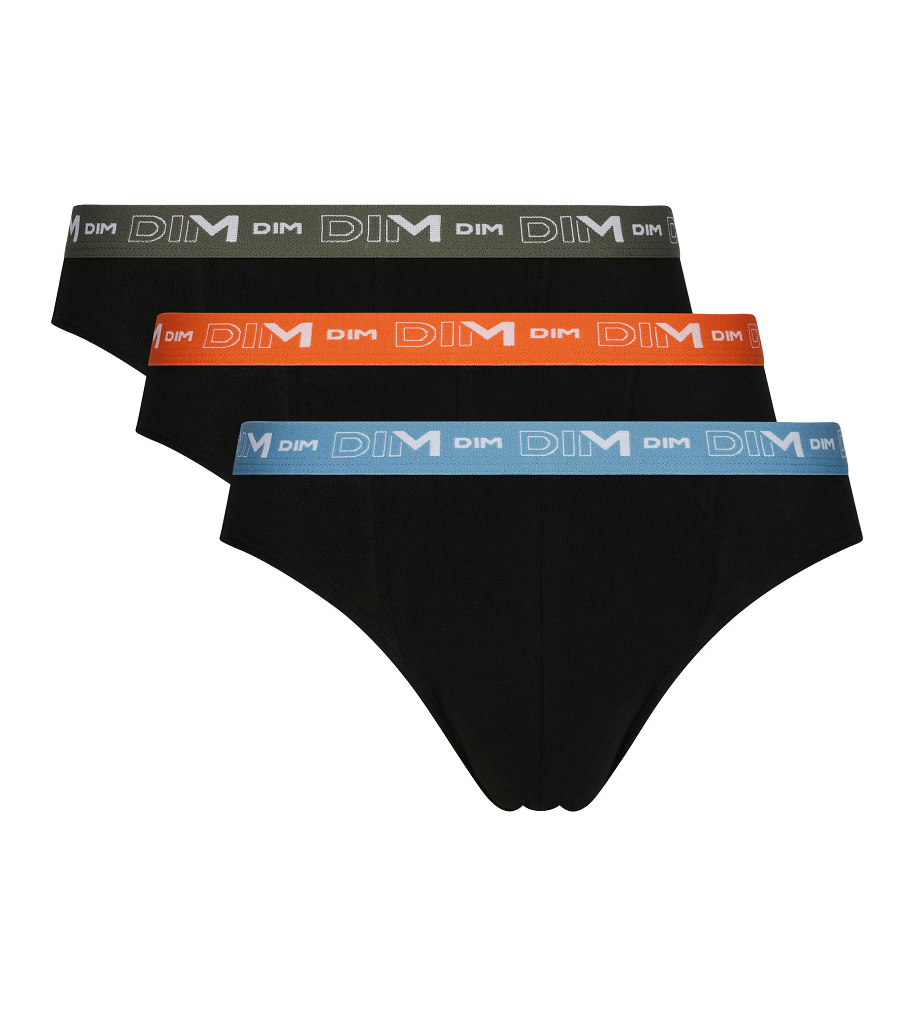 dim-coton-stretch-d6595t3-lot-de-3-slips-homme-noir-ceintures-bleu-orange-vert image 3