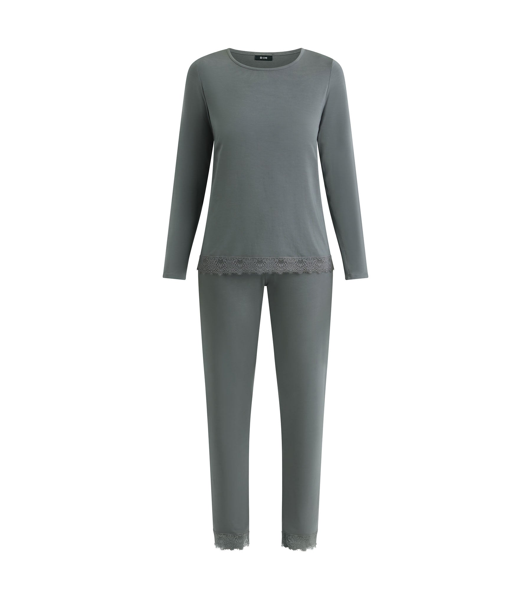 dim-don-t-disturb-pyjama-femme-pantalon-gris-coton-modal-dentelle image 4