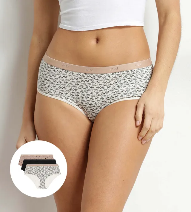 dim-les-pockets-boxers-femme-coton-stretch-palmier-lot-de-3-beige-noir-sable image 1