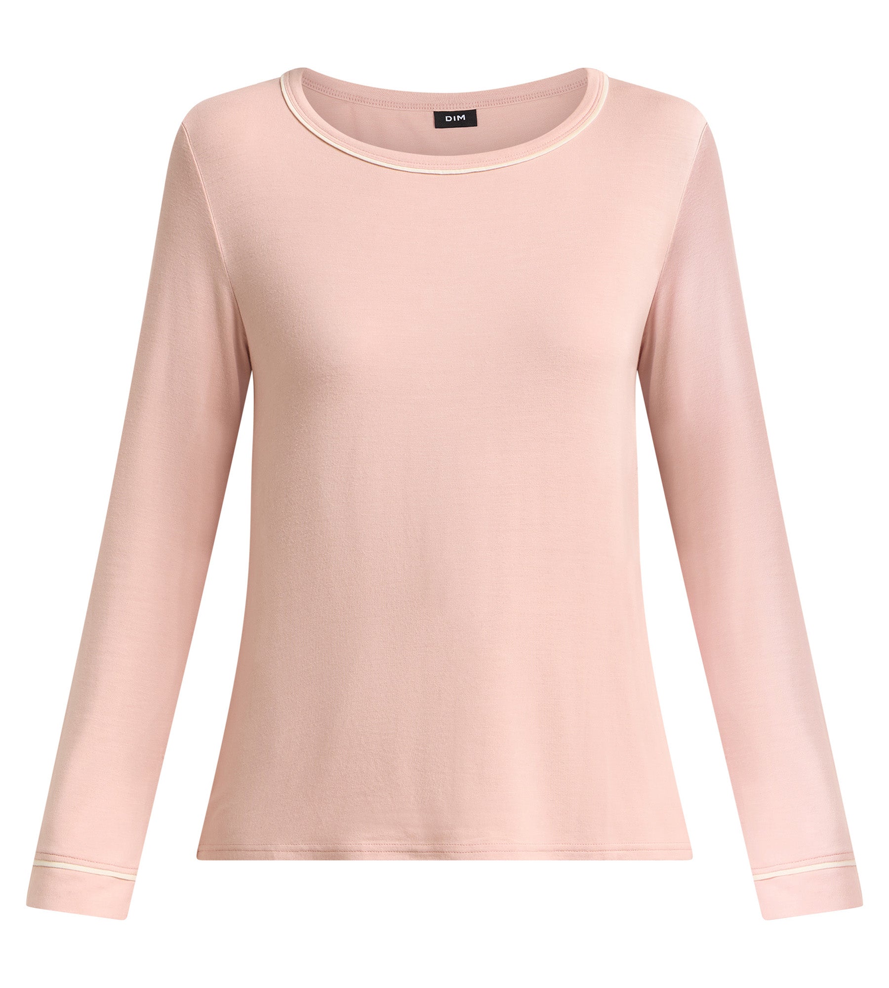 dim-soft-blush-top-pyjama-femme-manches-longues-col-rond-rose-lastique image 4