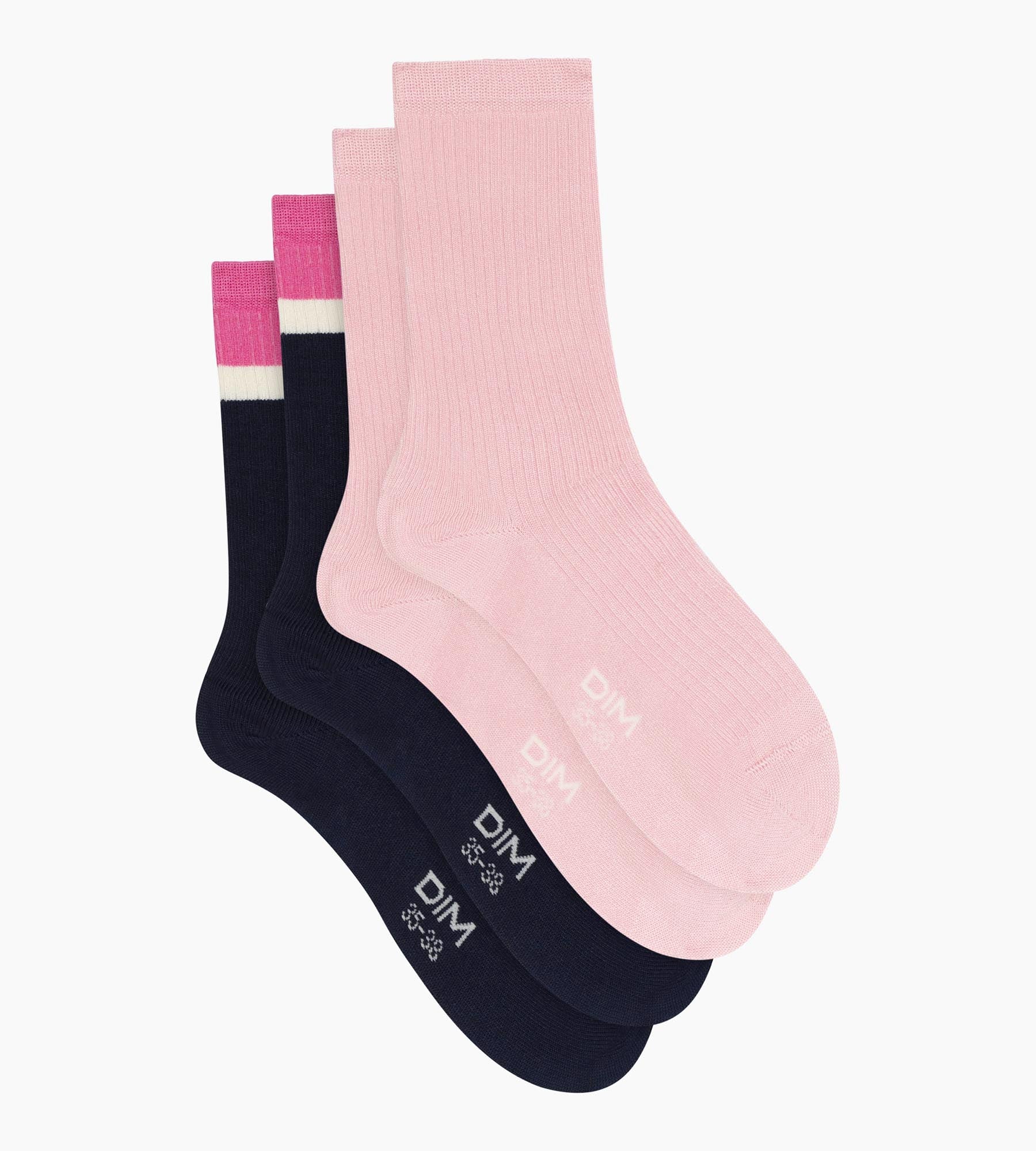 dim-modal-lot-de-2-chaussettes-coton-marine-rose image 2