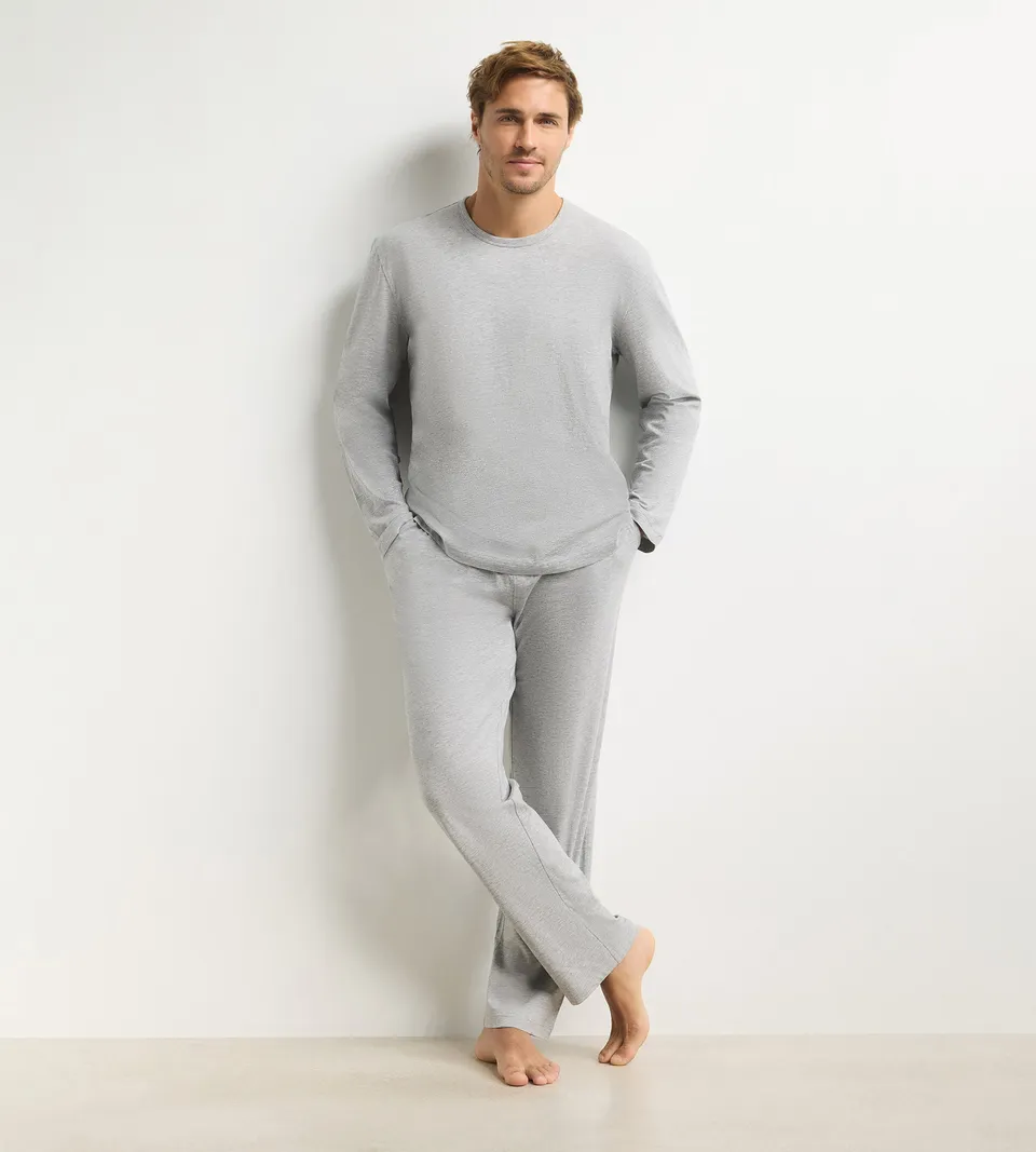 dim-jersey-ensemble-pyjama-pantalon-homme-gris-m-lange image 1