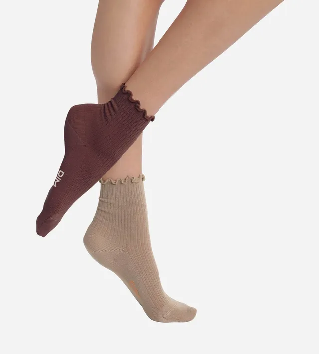 dim-modal-lot-de-2-paires-chaussettes-femme-volants-taupe-caf image 1