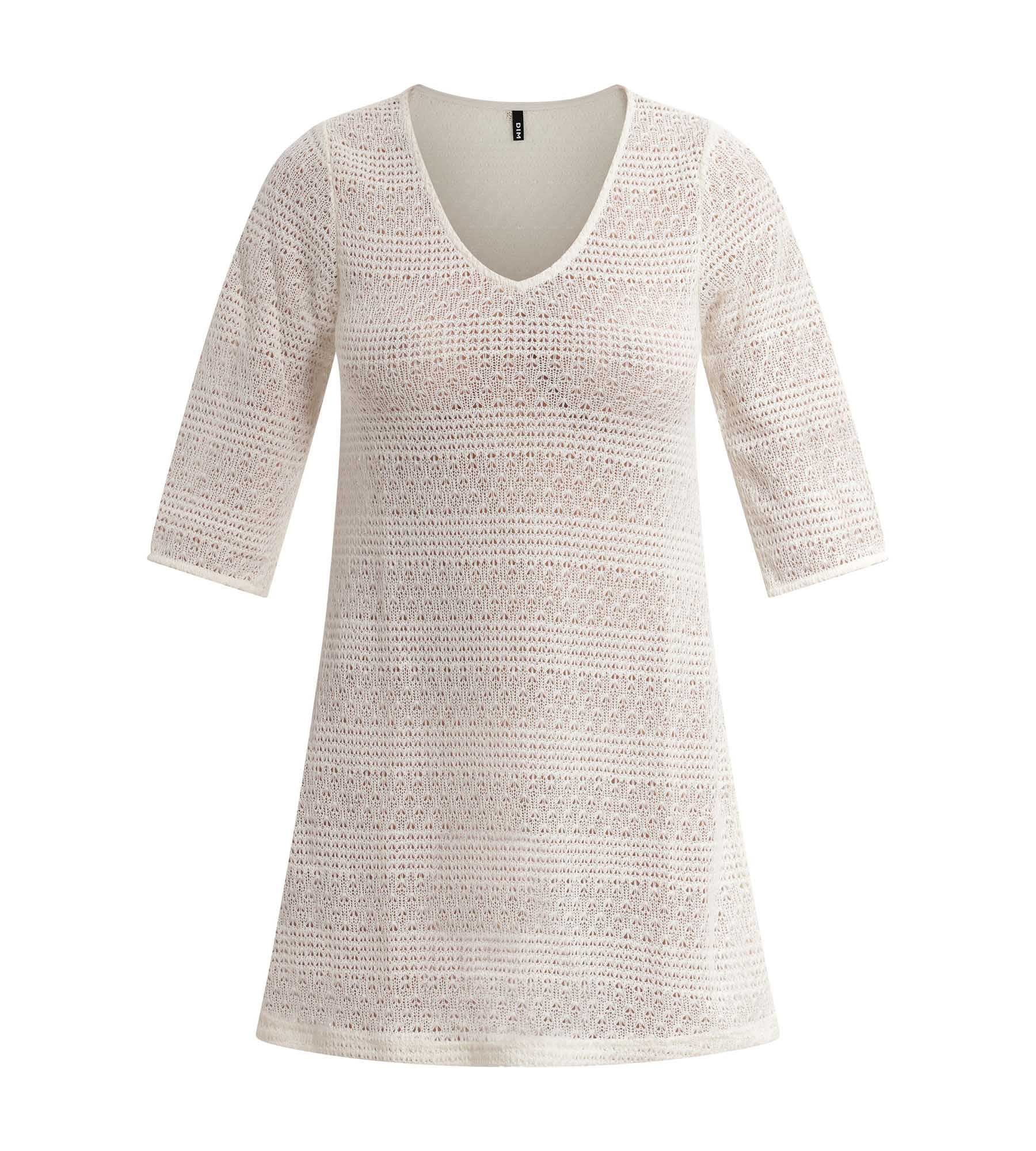 dim-robe-de-plage-femme-maille-ajour-e-cru image 3