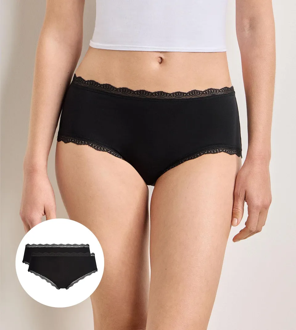 dim-daily-lot-de-2-shortys-femme-coton-dentelle-noir image 1