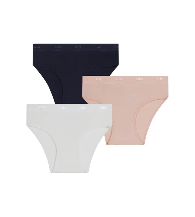 dim-lot-de-3-slips-fille-coton-stretch-rose-bleu-blanc-les-pockets image 1