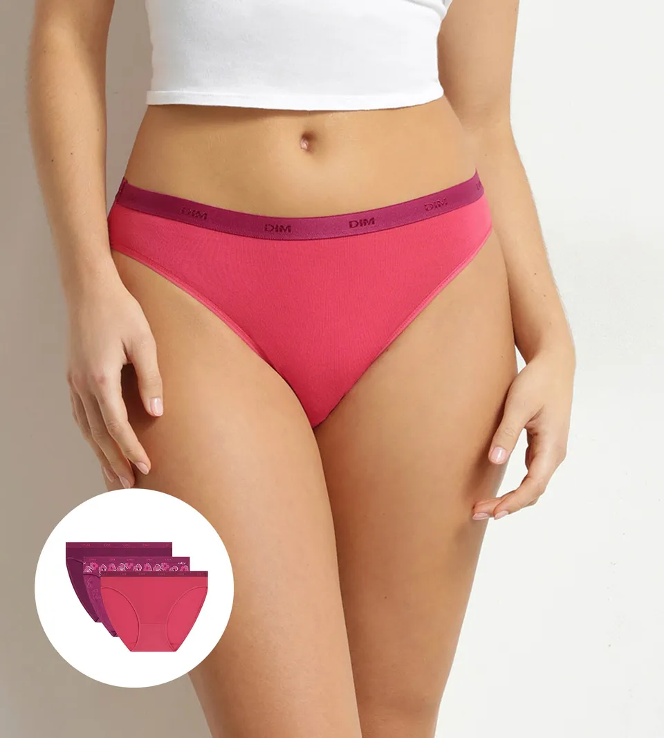 dim-les-pockets-lot-de-3-slips-femme-coton-stretch-fleurs-rubis image 1