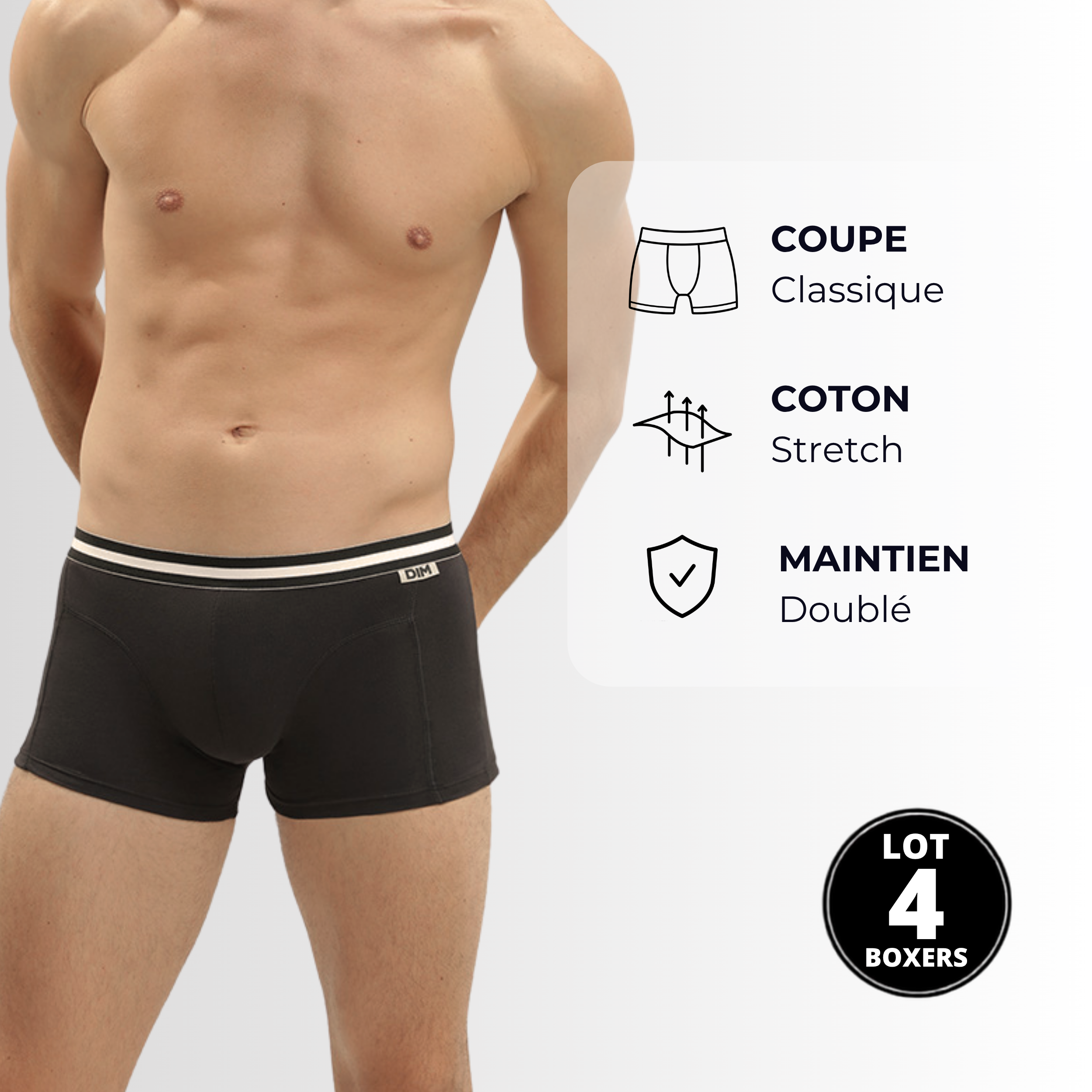dim-lot-de-4-boxers-homme-ecodim-coton-stretch-noir image 4