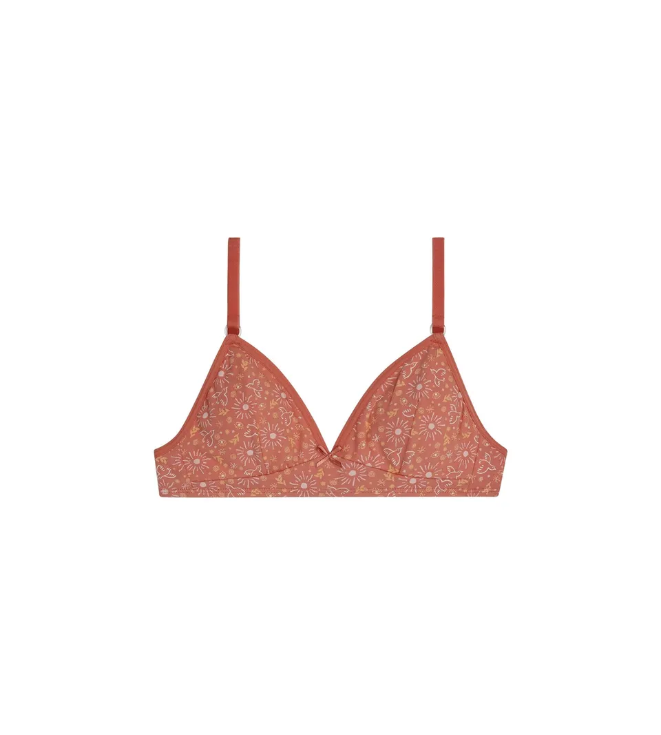 dim-les-pockets-soutien-gorge-fille-coton-stretch-triangle-ocre-fleurs-bonnets-a image 1