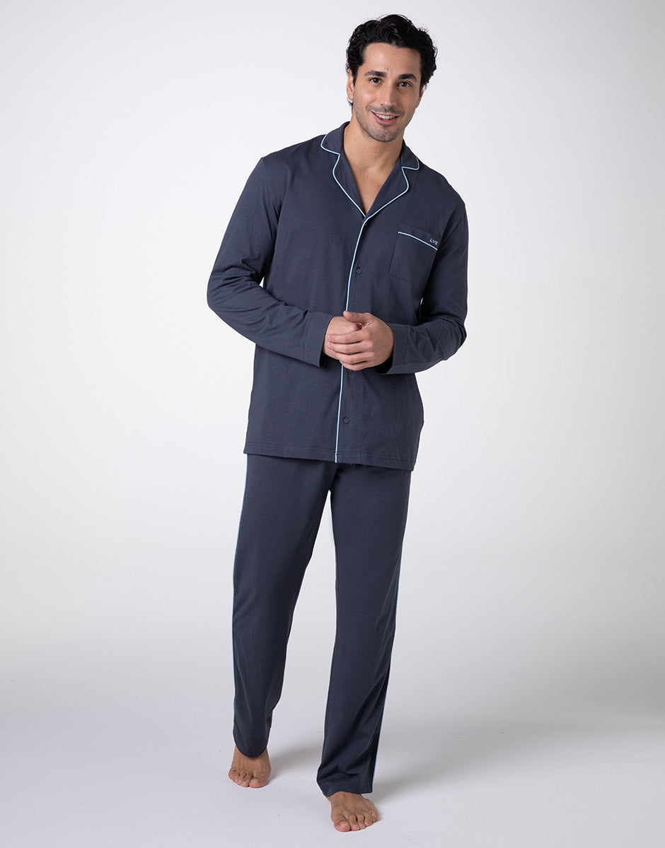dim-icons-pyjama-long-ouvert-jersey-coton-ardoise-unisexe image 1
