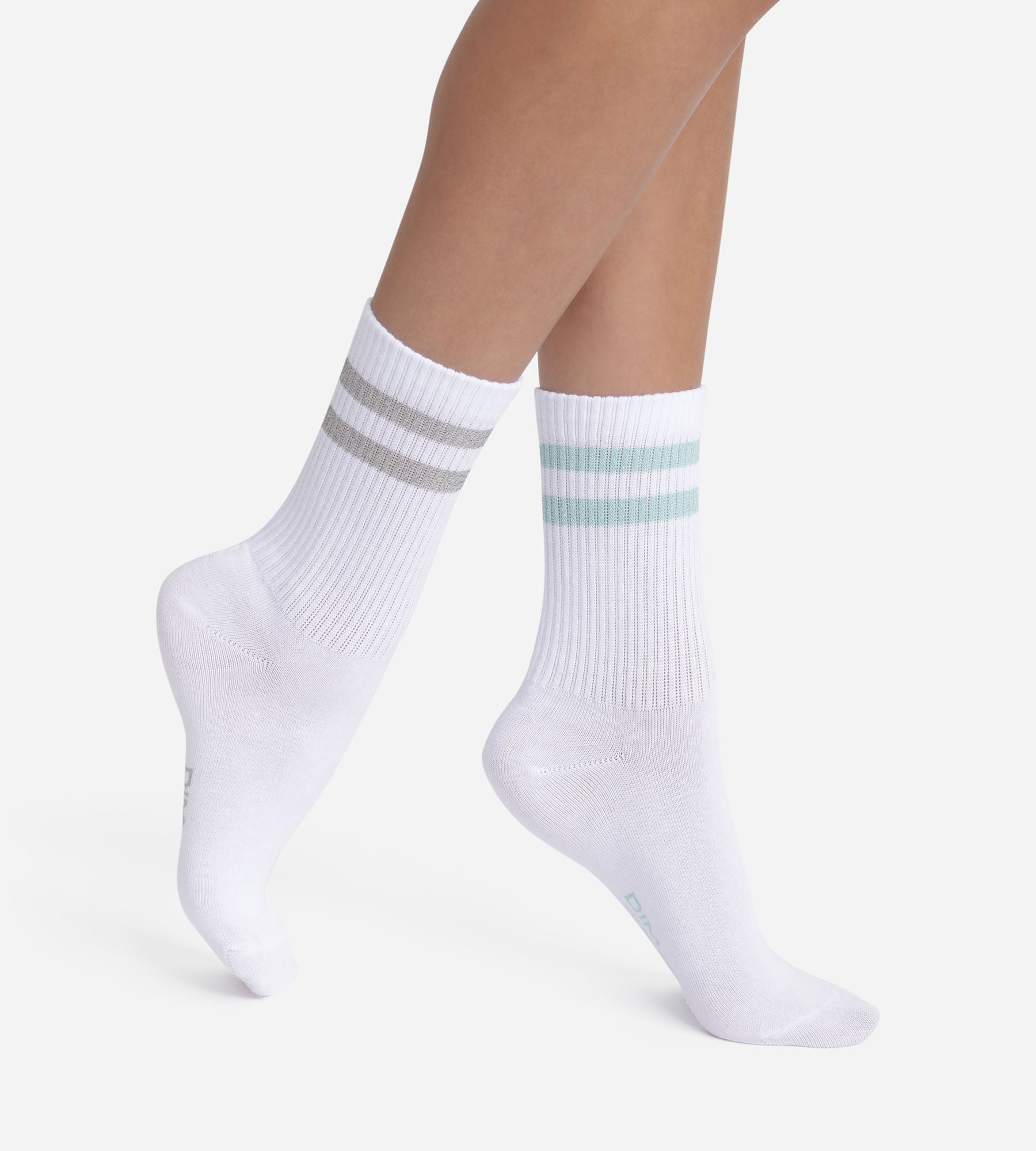 dim-mode-lot-de-2-paires-de-chaussettes-coton-blanc-lurex-bleu-gris image 1