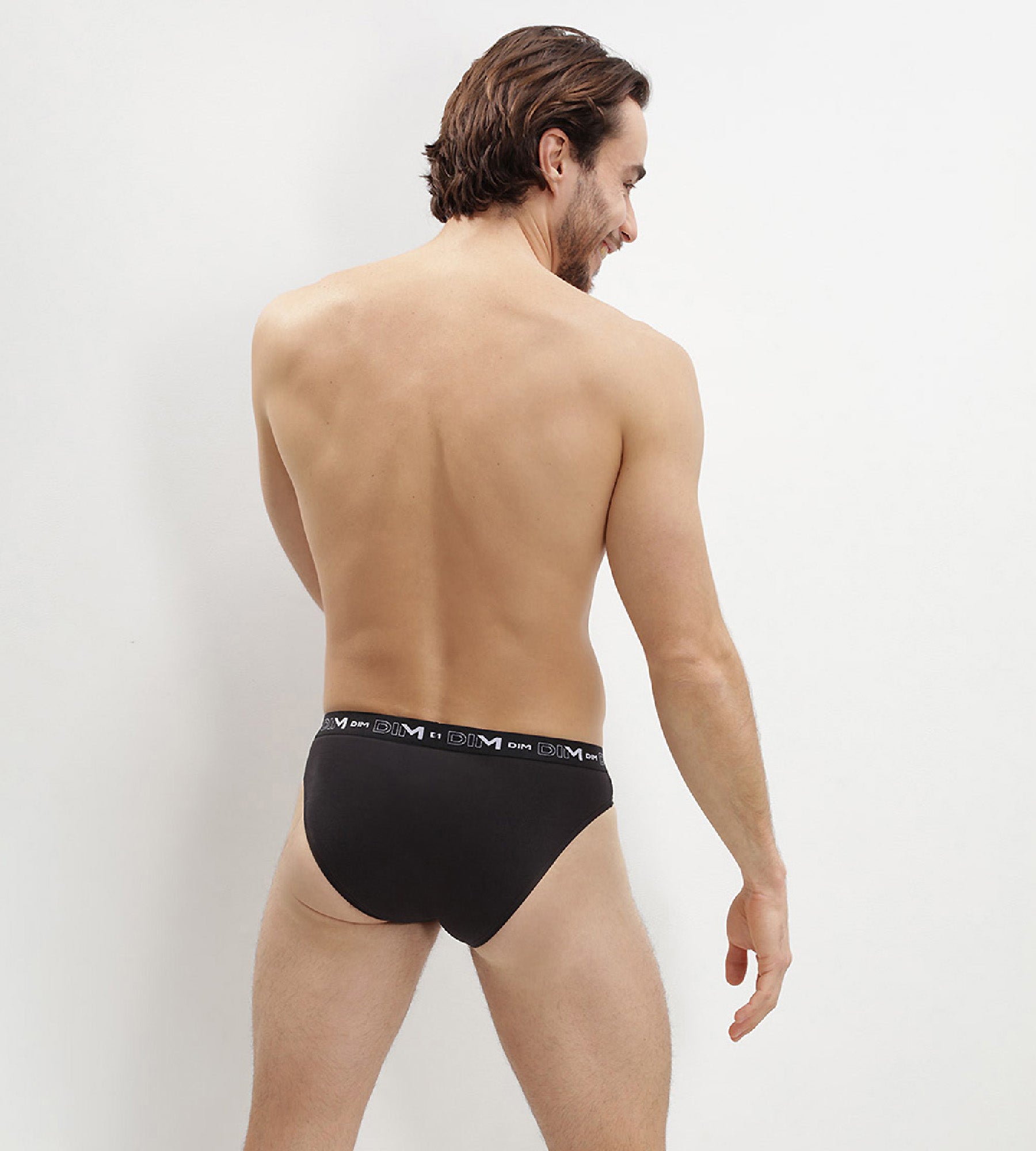 dim-coton-stretch-slip-homme-lot-de-2-noir-uni-ceinture-logot-e image 2
