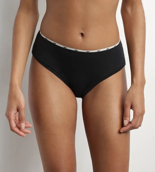 dim-icons-essentiel-slip-femme-coton-modal-noir-galon-beige image 1