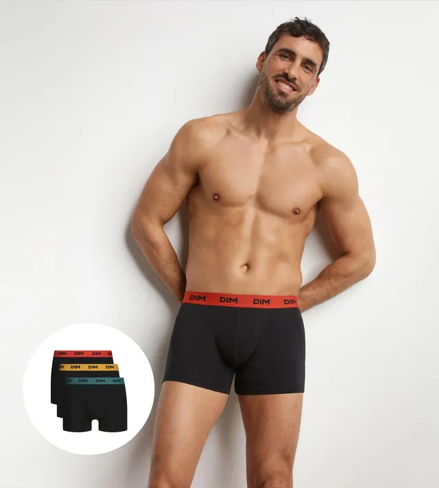 dim-mix-colors-lot-de-3-boxers-homme-noir-ceintures-safran image 1