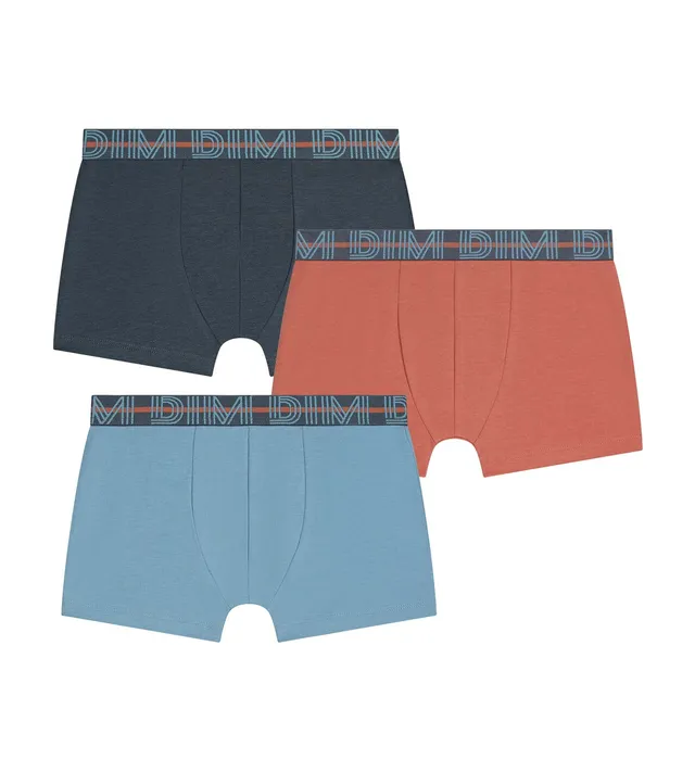 dim-lot-de-3-boxers-gar-on-coton-stretch-kids-bleu-abricot-gris image 1