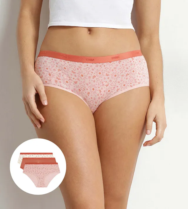 dim-les-pockets-boxers-femme-coton-stretch-soleil-lot-de-3-corail-rose-cru image 1