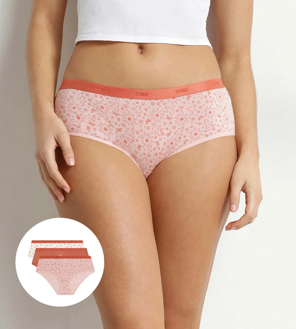dim-les-pockets-boxers-femme-coton-stretch-soleil-lot-de-3-corail-rose-cru image 1
