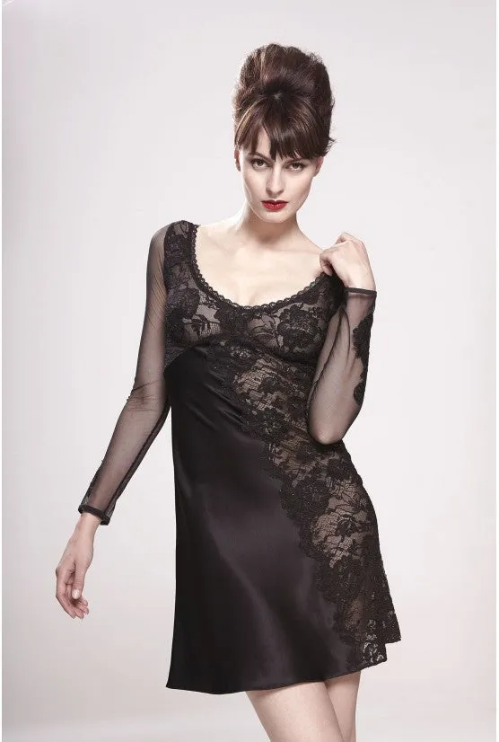 cadolle-monica-robe-soie-noire-dentelle-leavers image 1
