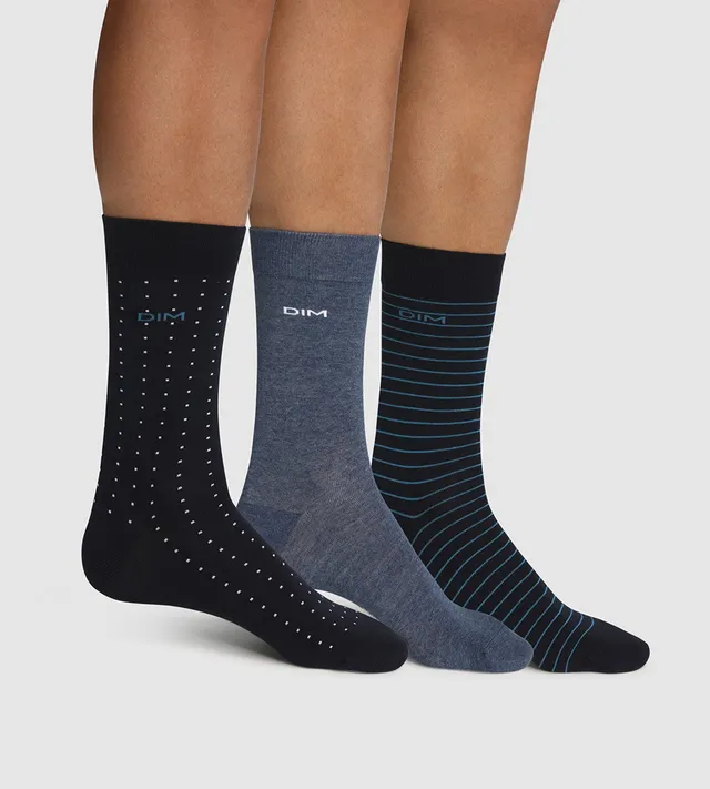 dim-coton-style-lot-3-chaussettes-homme-bleu-ray-pois image 1