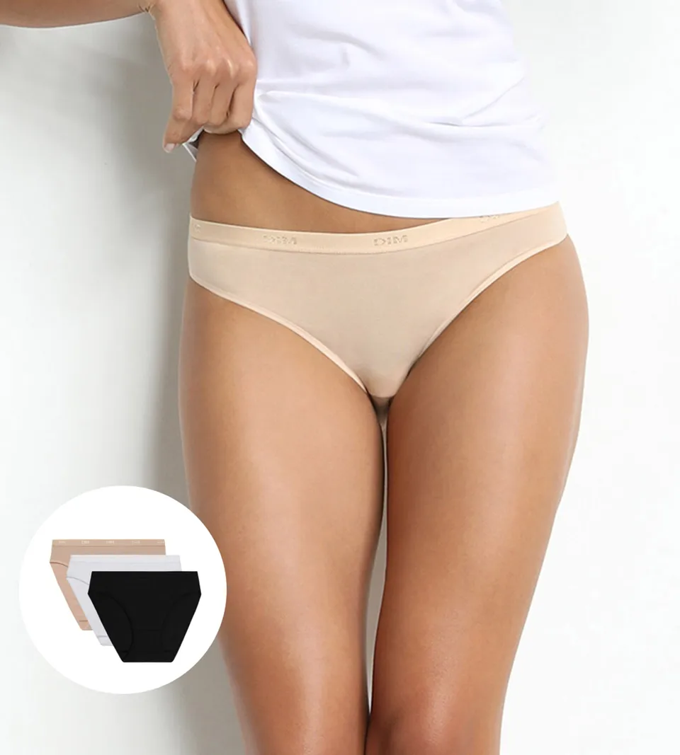 dim-les-pockets-lot-de-3-slips-femme-coton-blanc-peau-noir image 1