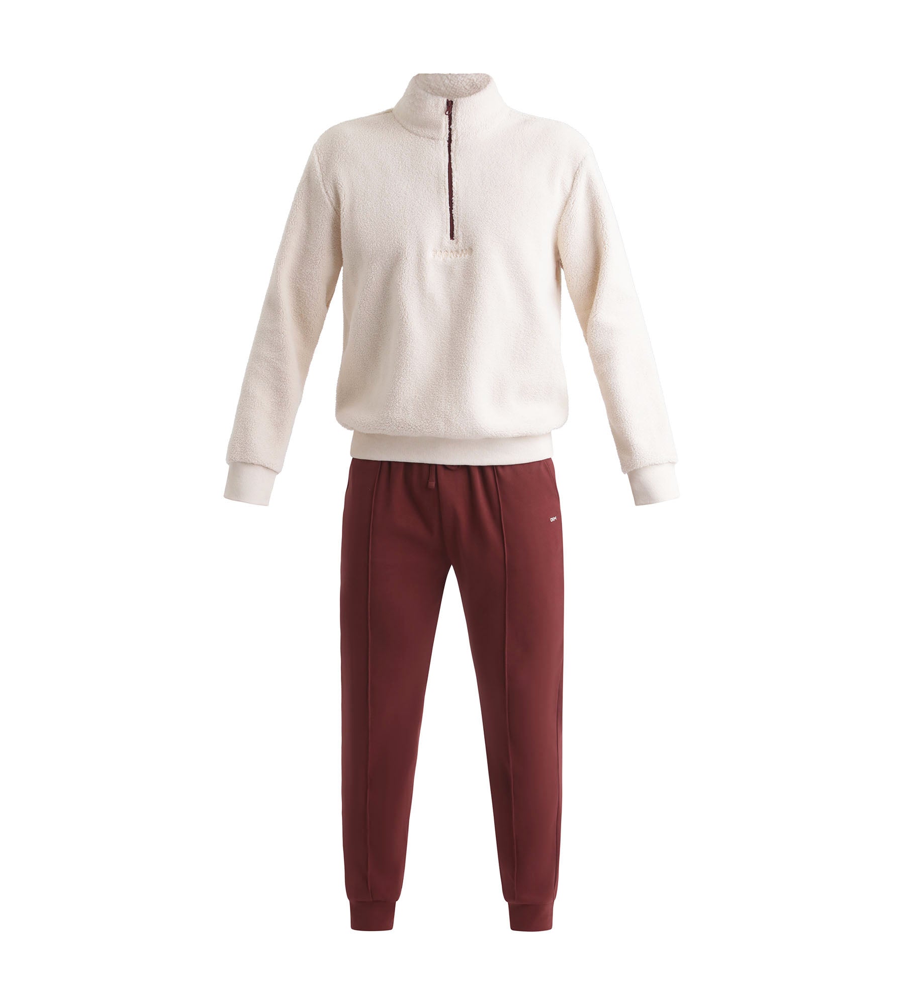 dim-ensemble-pyjama-pantalon-homme-ivoire-bordeaux-effet-laine image 4