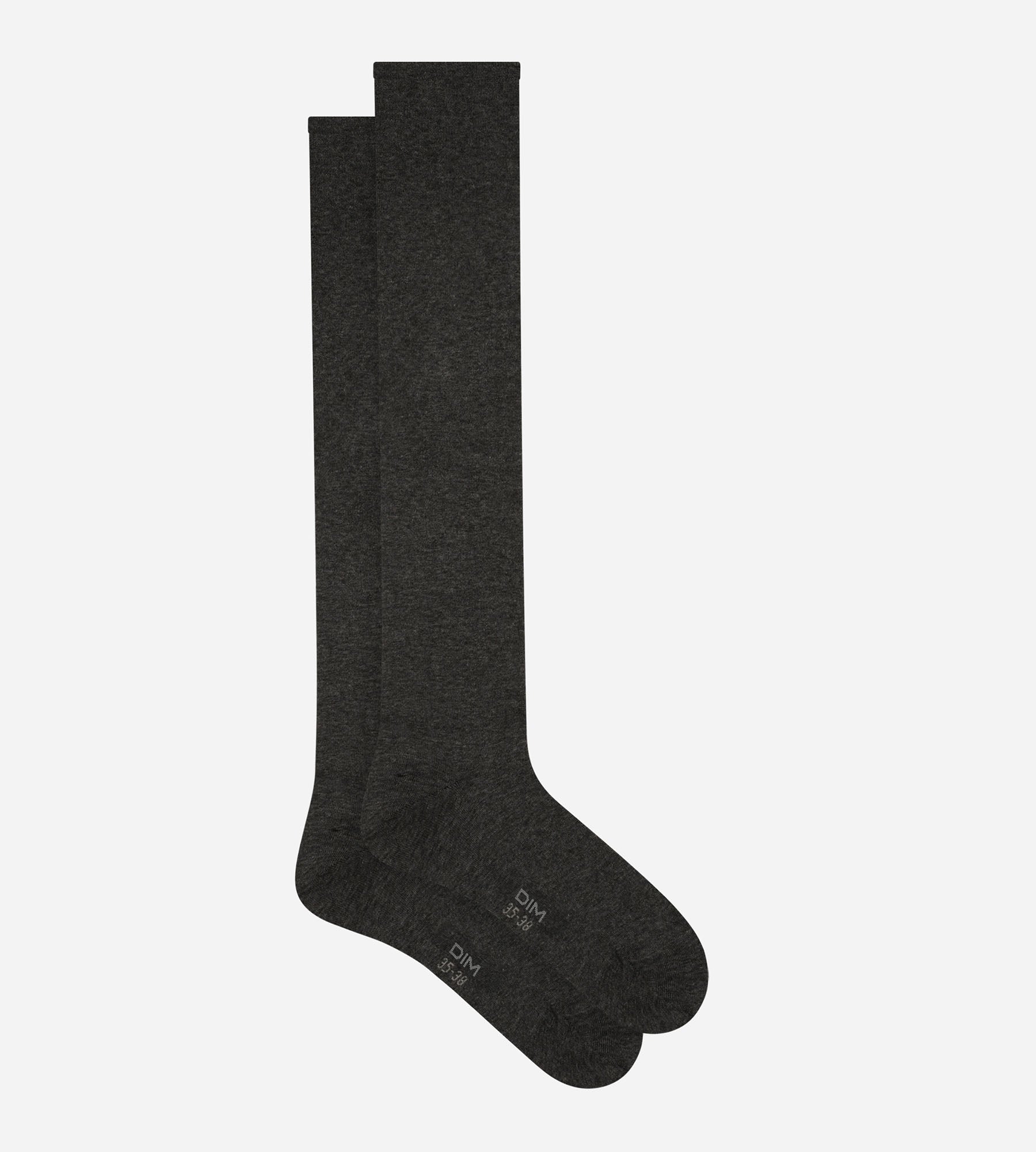 dim-coton-chaussettes-maxi-hautes-femme-anthracite-chin image 2
