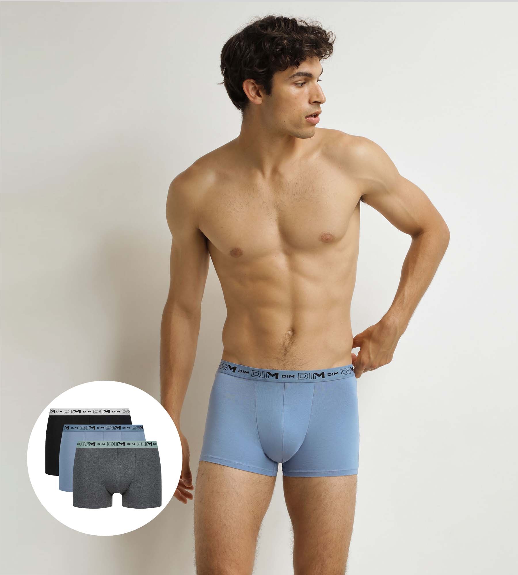 dim-lot-de-3-boxers-homme-coton-stretch-bio-gris-bleu-noir image 1