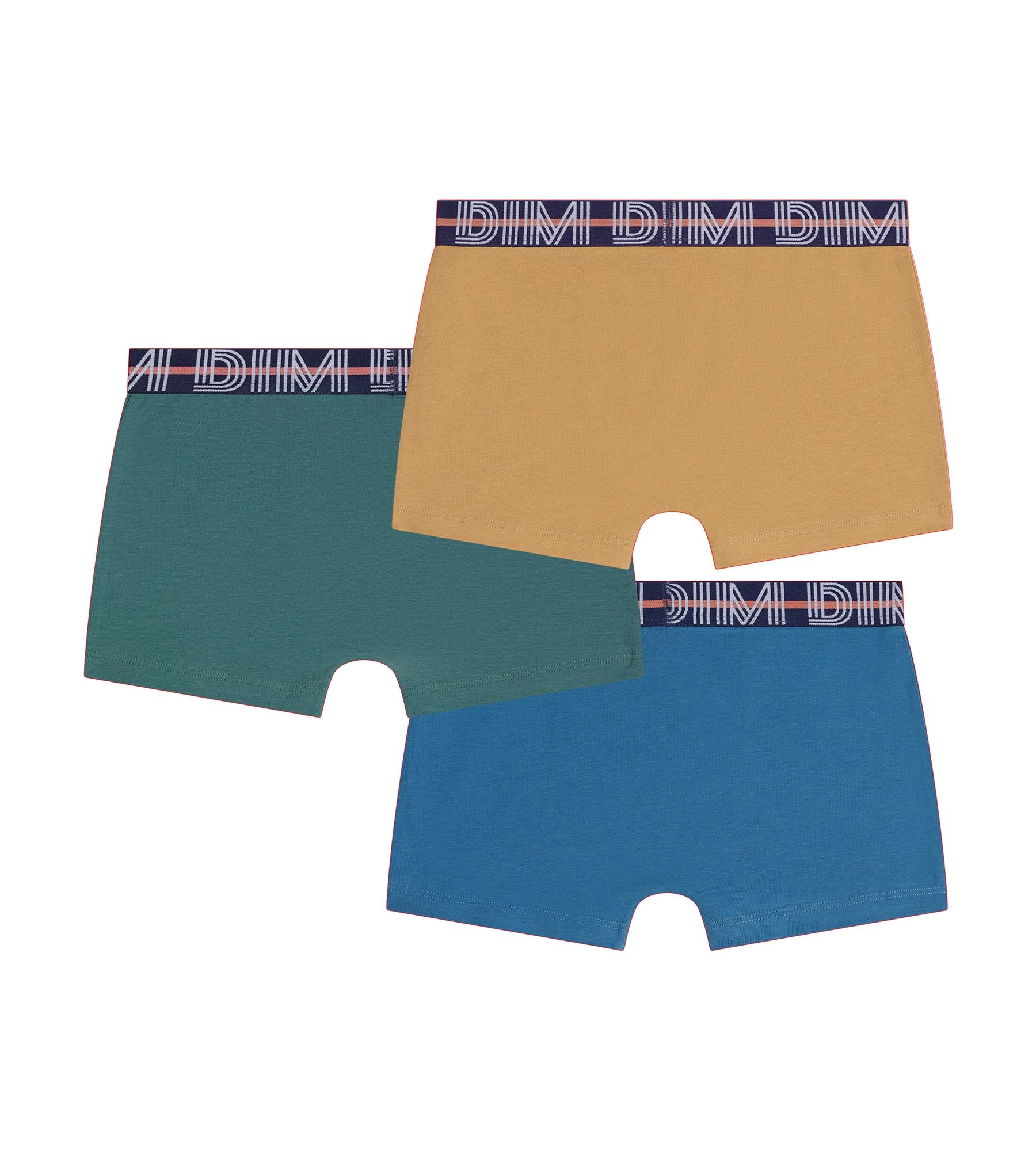dim-lot-de-3-boxers-gar-on-coton-stretch-kids-bleu-vert-jaune image 2