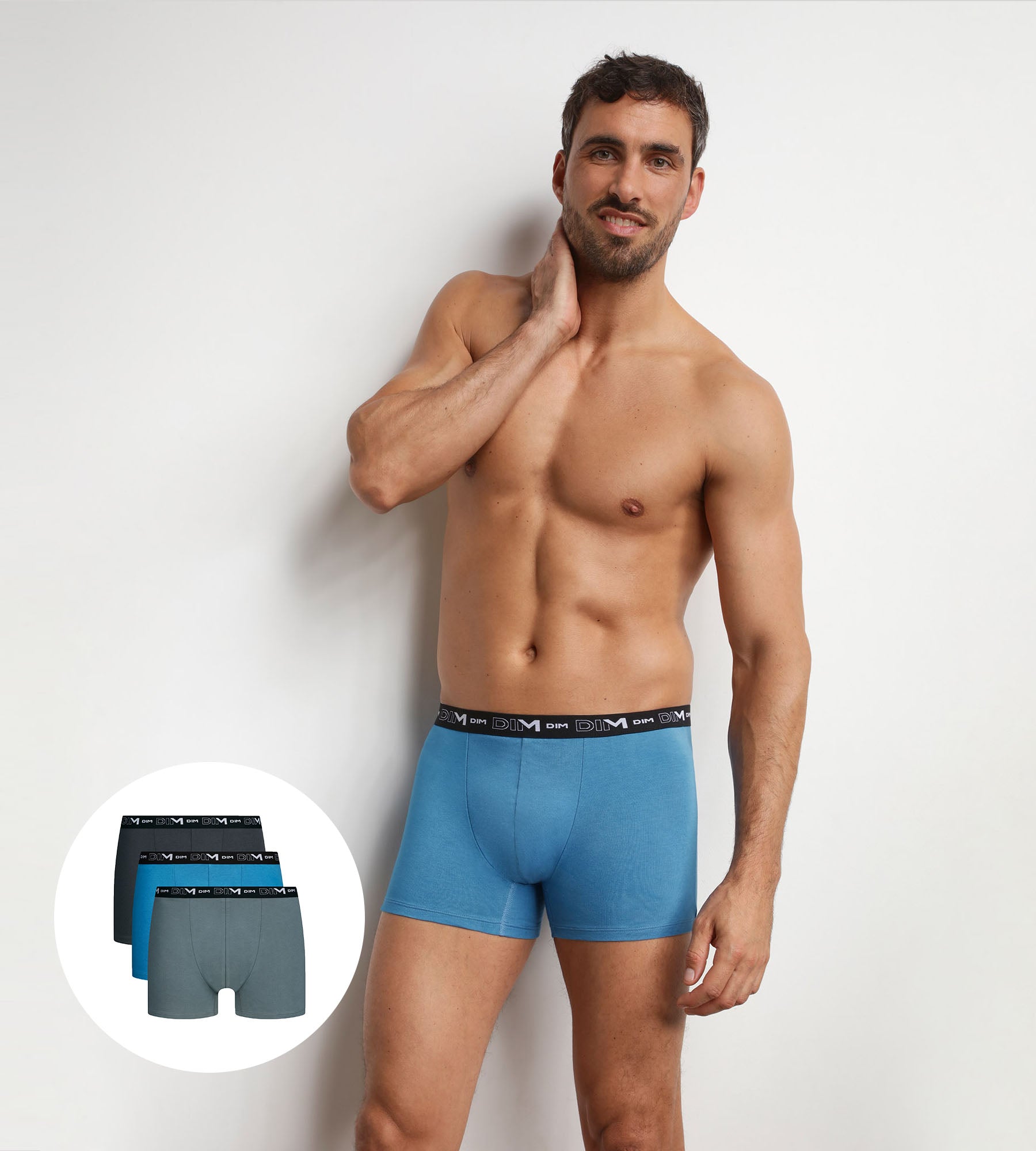 dim-coton-stretch-lot-de-3-boxers-homme-bleu-elegant image 1
