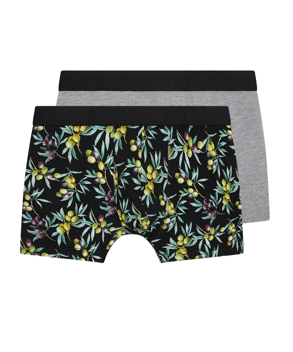 aubade-homme-pack-2-boxers-olives-gris-chin image 1